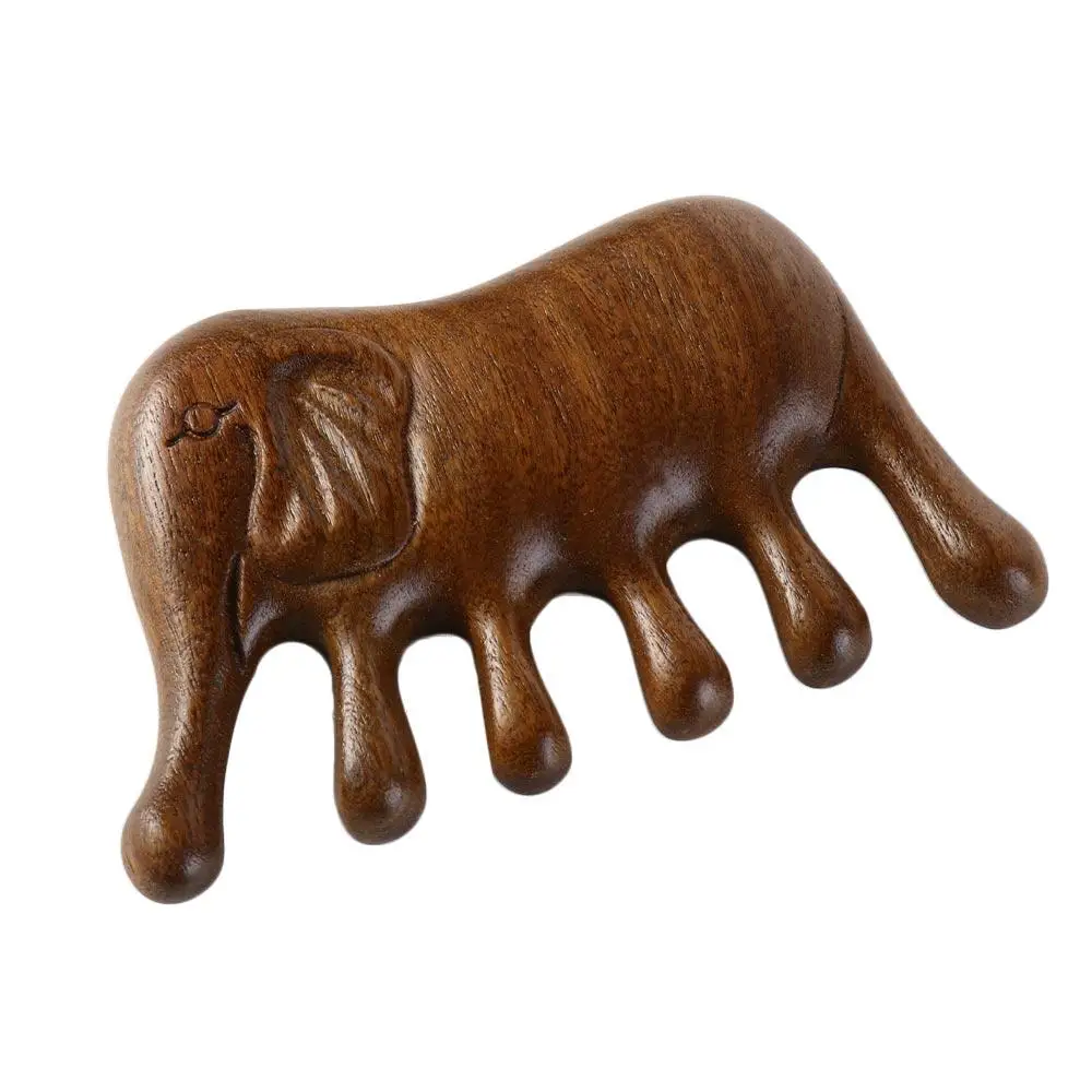 Anti-static Wooden Massage Comb Sandal Wood Wooden Wood Comb Meridian Scrapping Portable Elephant Shaped wide-toothed Comb Men