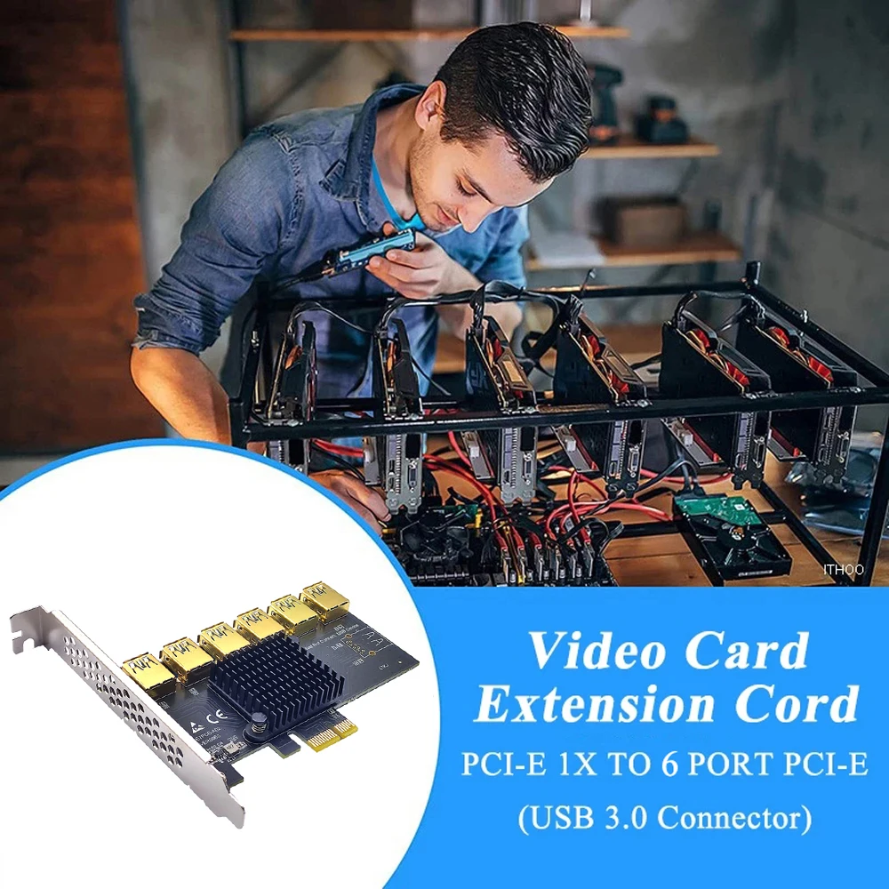 Райзер PCIE с 1 на 6 слотов PCI Express, усилитель Райзера, адаптер карты Райзера USB3.0 PCIE X1 на X16, Райзер 010X для майнинга видеокарт