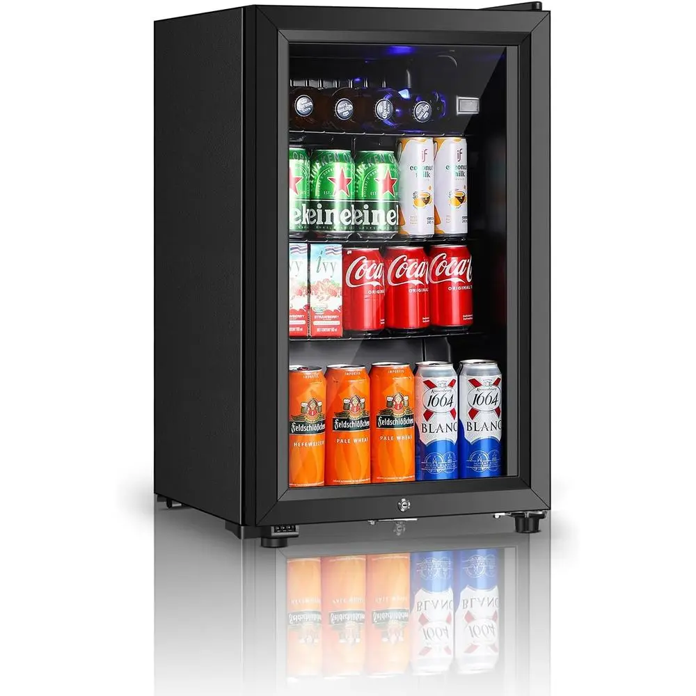 Mini 2.3 Cu. Ft. Double Door Beverage Cooler with Adjustable Shelves - Perfect for Soda, Wine, Home, or Bar (Black)