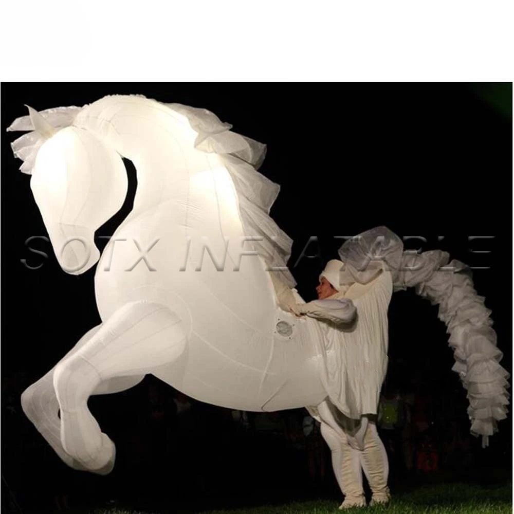 Parade Performance Wholesal Walking 3m White Inflatable Horse Costume With Lights Inflatable Cartoon Mascot Costume For Carnival