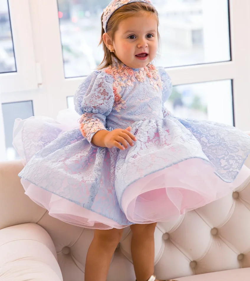 

New Puffy Baby Girls Dress Casual Kids Birthday Gown Flower Girl Dress Little Princess Tutu Gown Vestidos Baptism Dress