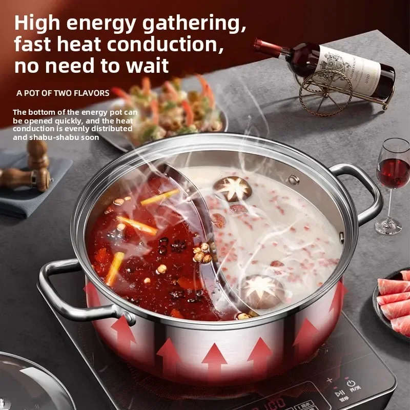 

Hot Pot with Lid 304 Stainless Steel Thicken Cooking Pots for Kitchen Induction Cooker with Glass Cover Chinese Fondue Cookware