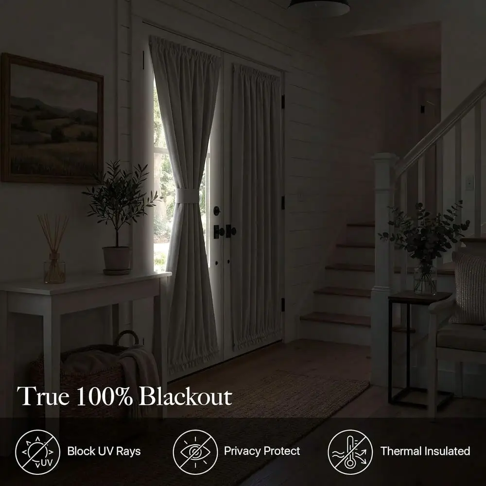 

100 Blackout Sidelight Curtain For Front Door With Dual Rod Pocket No Coating, PrivacyGuaranteed ThermalInsulated RoomDarkening