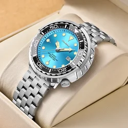 FOXBOX Sports Men Quartz Watch Luxury Stainless Steel Waterproof Luminous Date Watch for Man Ceramic Bezel Man Wristwatch