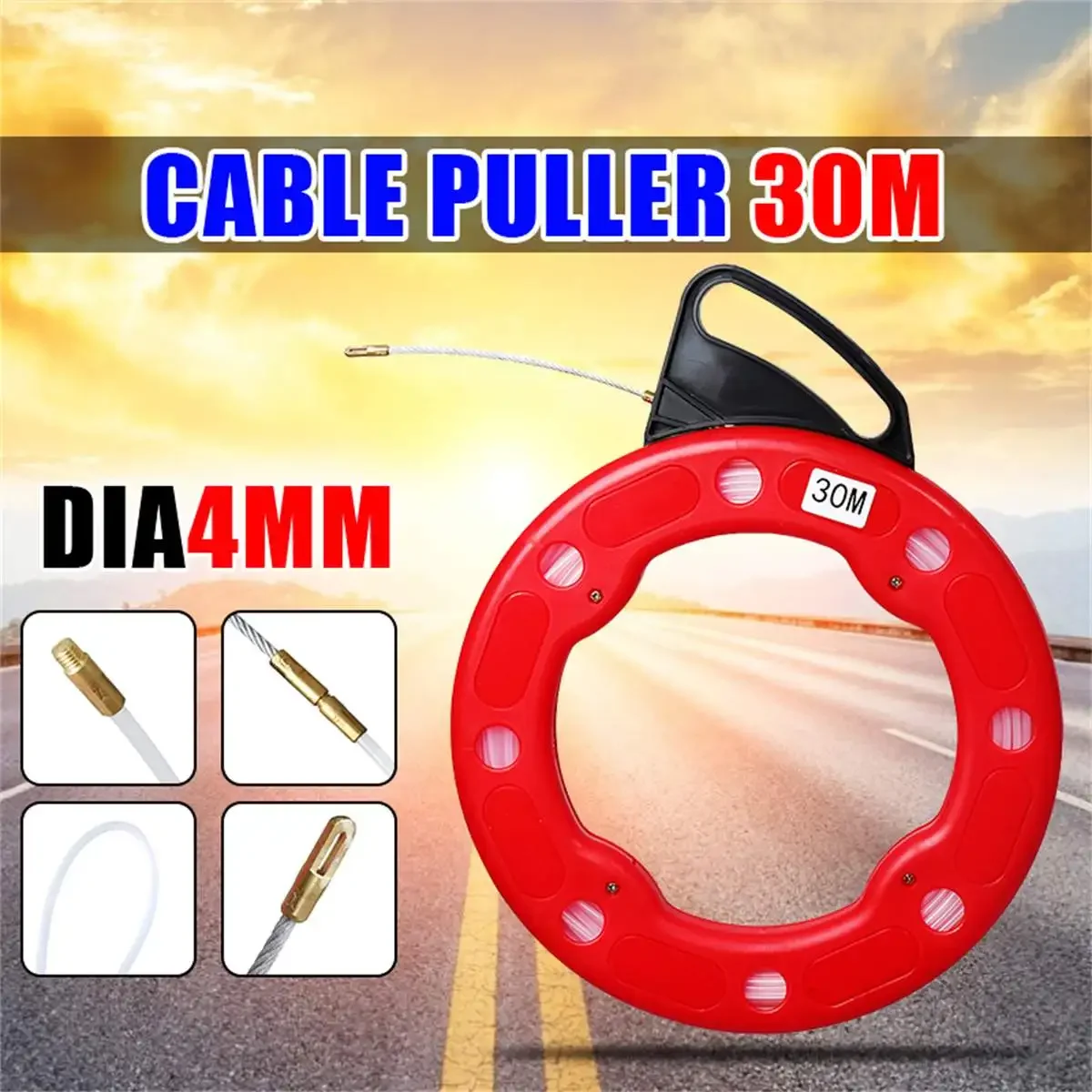 30M/40M Fish Tape Reel Puller Fiberglass Metal Wall Wire Conduit 4mm Cable Puller Fish Tape Cable Fiberglass