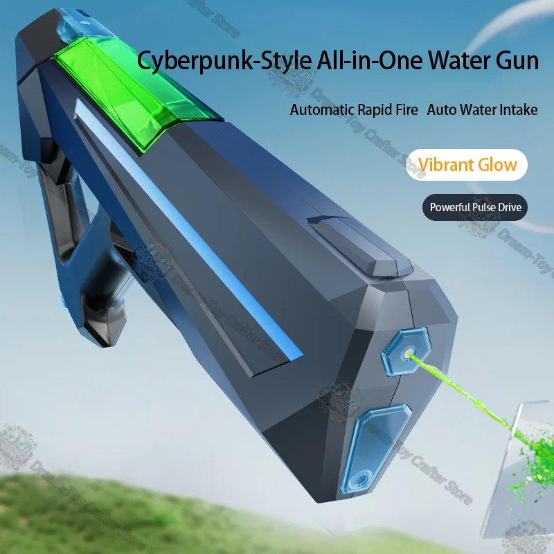 Pistolet à eau électrique Cyberpunk, jouet automatique pour enfants, plage en plein air, auto-aspiration, trempage, Blaster, tir d'été, jeu amusant