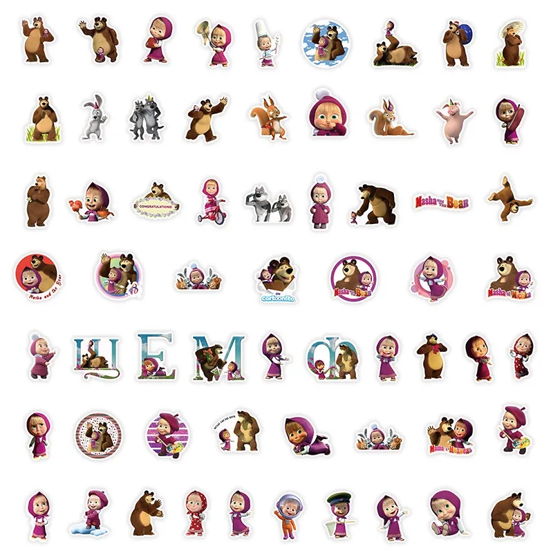 50 New Animated Martha and Bear Graffiti Stickers Waterproof Cell Phone Refrigerator Bike Suitcase Car Sticker Beautiful Ledger