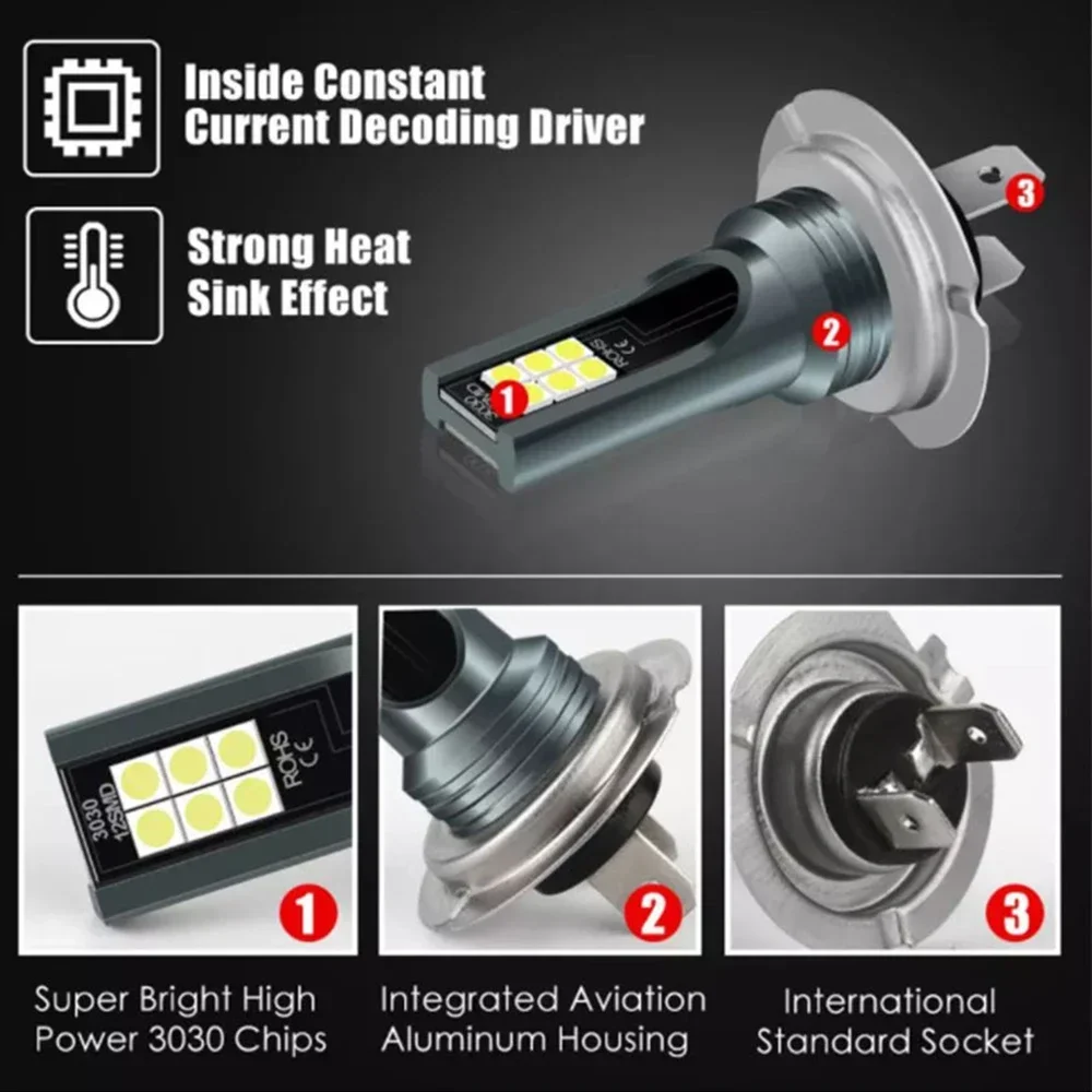 H7 Led Light Bulb Kit Car Fog Light Bulbs 55w Super-Bright 6000k White Led Lights For Vehicles High Power Auto Headlight LED DRL