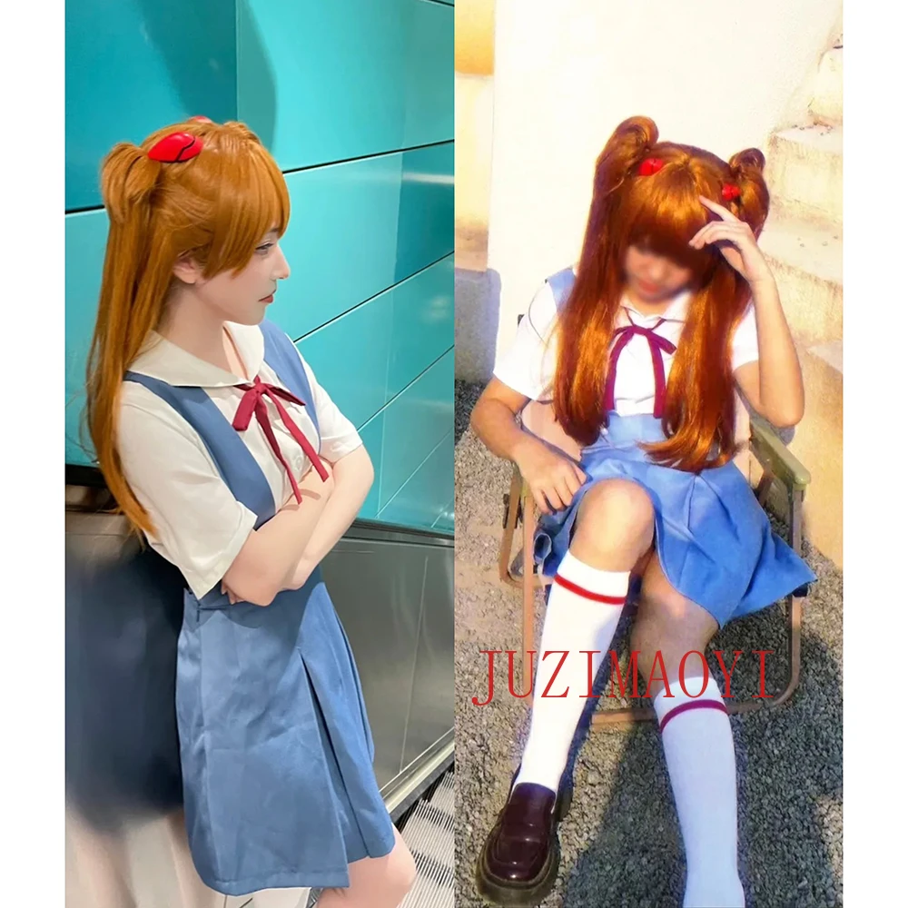 Rei Ayanami Cosplay Costume Asuka Langley Soryu Cosplay Girl Women School Uniform Dresses Wig Hair Clips Halloween Loli Clothing