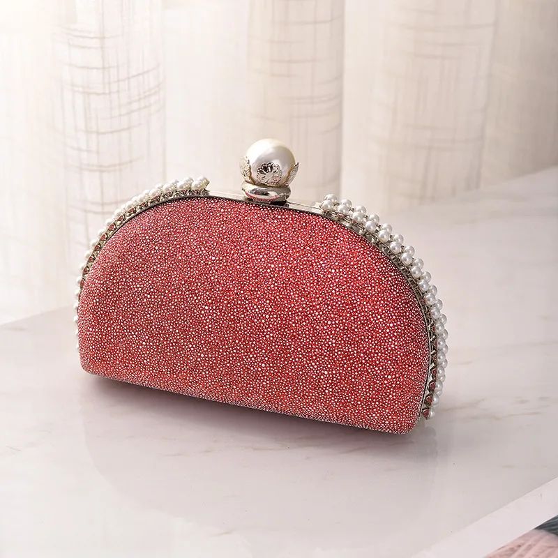 

Luxury Faux Pearl Decor Evening Bag,Big Faux Pearl Closure Sparkling Women's Clutch Purse For Wedding Prom Party