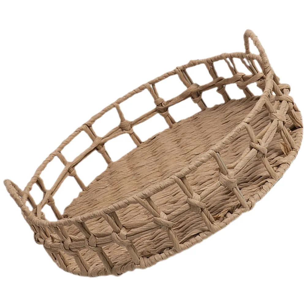 

Vintage Paper Rope Woven Bread Basket Rustic Serving Basket for Fruits Snacks Kitchen Storage Organizer Home Dining