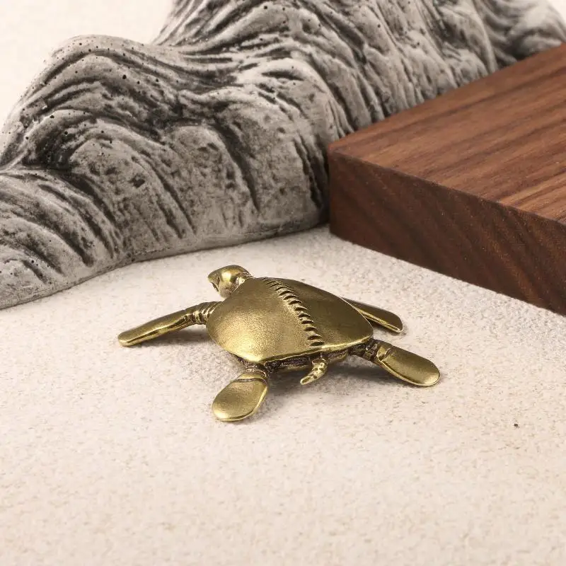 Chinesische antike Schildkröten-Messingfiguren, Meeresorganismen, Vintage-Dekoration für Zuhause, Garten, Schreibtisch, Teetier, Retro-Handwerkskunst – Detail 2