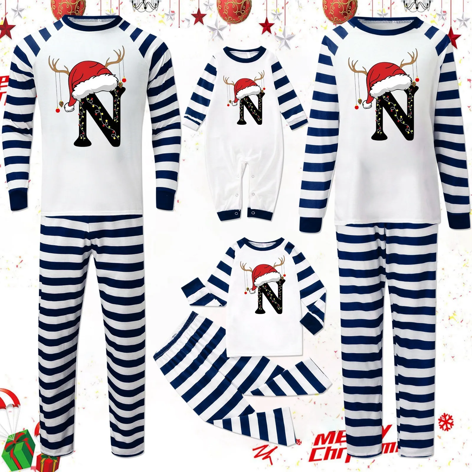 Ensembles de pyjamas College de Noël pour la famille, tenues assorties, vêtements d'intérieur mignons, barboteuse, vêtements de nuit de vacances, vêtements de nuit, 2 pièces