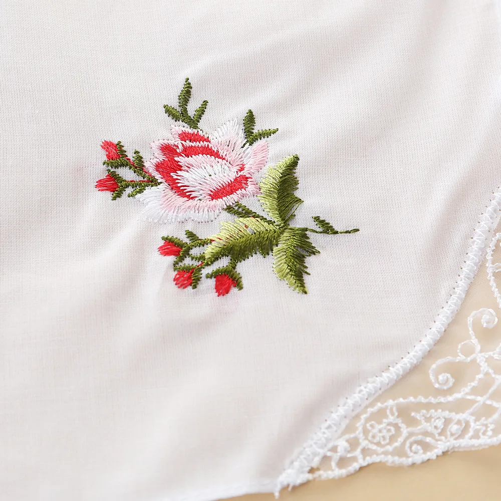 6 قطعة بتمشيط القطن الأبيض خلفية الدانتيل والتطريز منديل صغير منشفة مربعة القطن الخالص لينة التطريز الزفاف 28 سنتيمتر #6