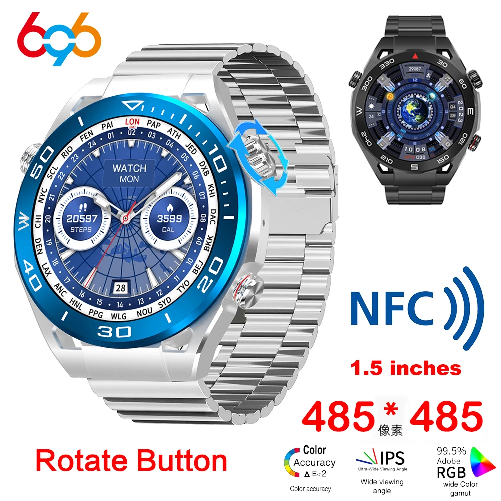 

2024 New Blue Tooth Call Men Smart Watch Compass Recording Local Music Playing Bracelet Sports Fitness NFC Waterproof Smartwatch