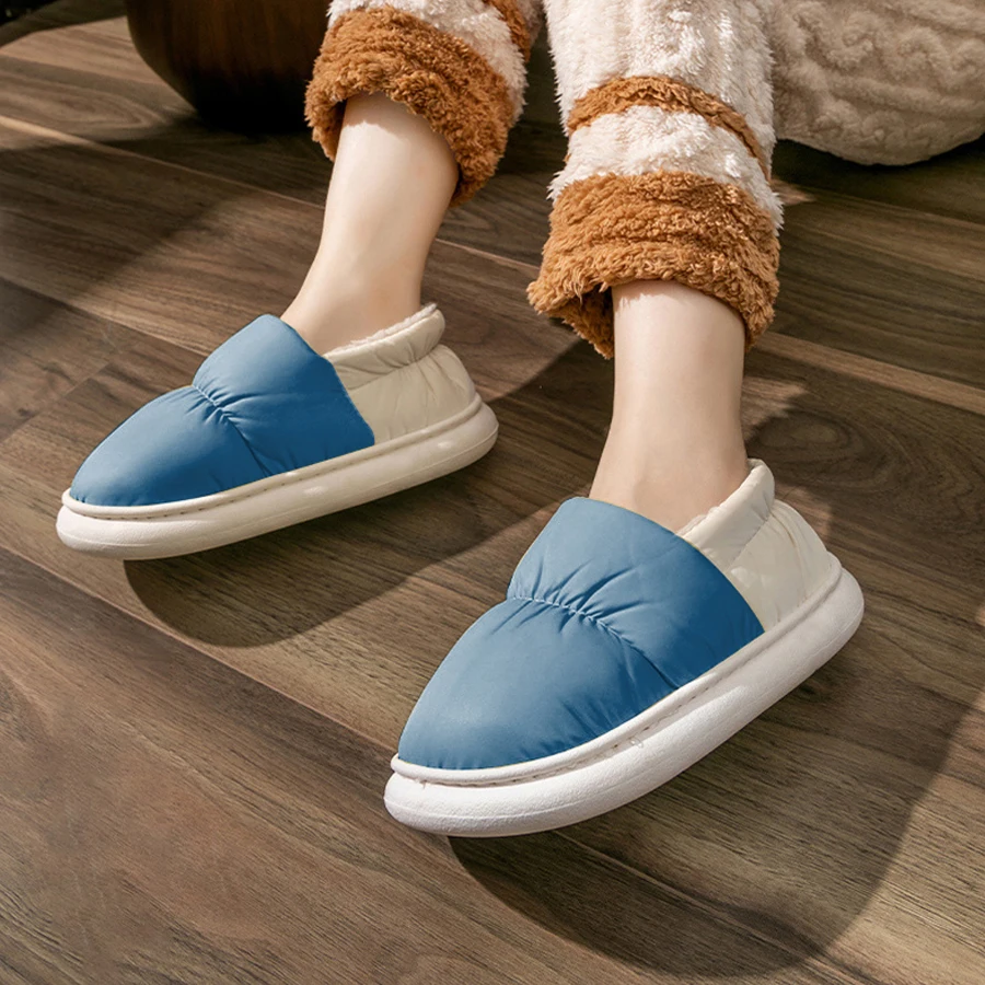 Unisex Winter Warm Slippers Women Men 4cm Thick Sole Cloud Pillow Slides Waterproof Down Indoor Outdoor Fleece Home Shoes Mule