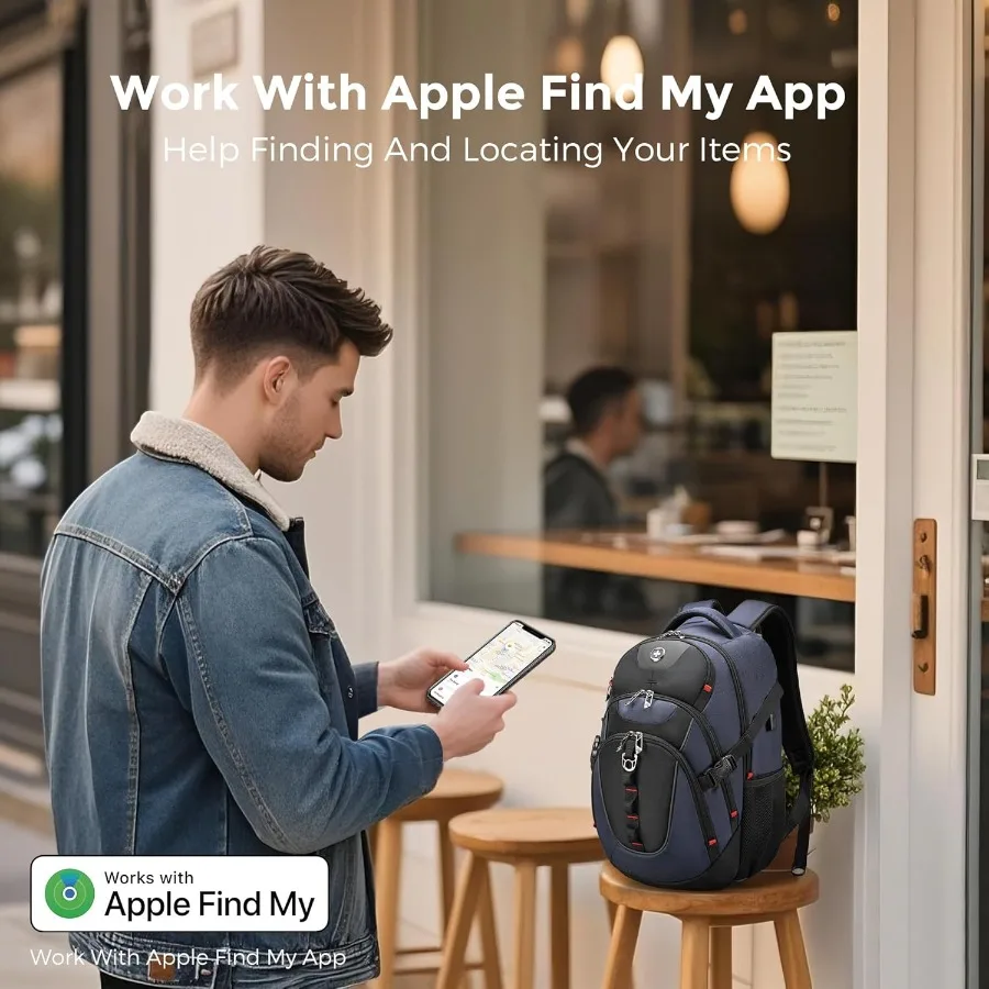 حقيبة ظهر للسفر بتصميم Swissdigital للرجال مع Apple Find My Laptop Backpack مع منفذ شحن USB وحقيبة إضافية لحماية RFID