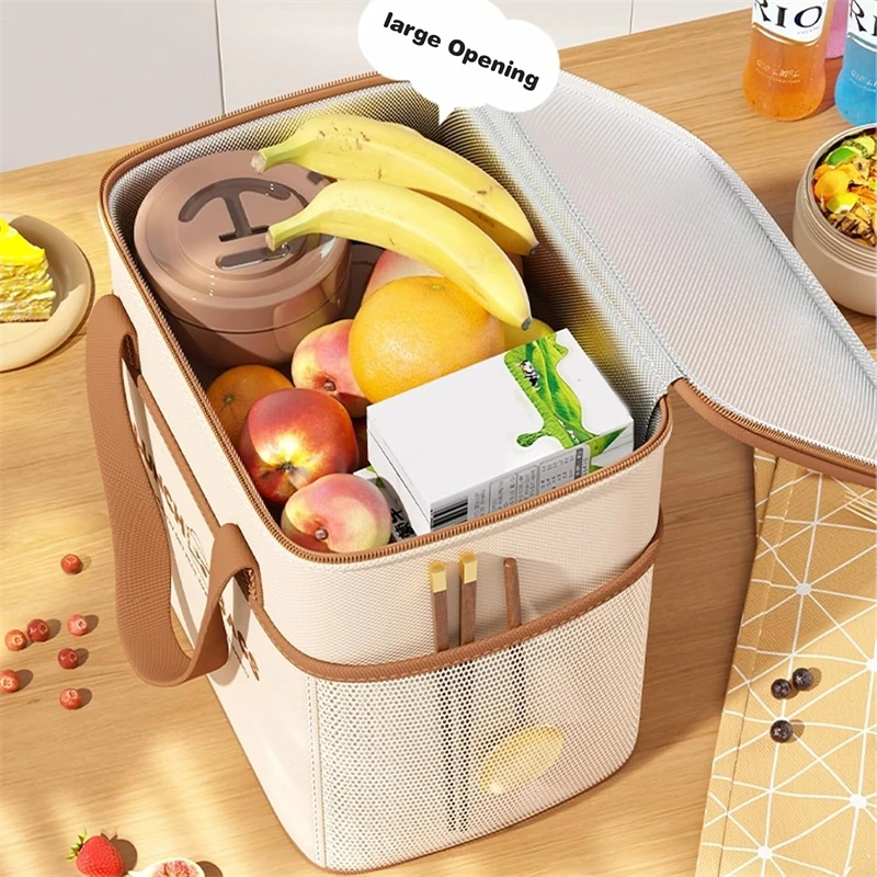 Saco de almoço com bolsos laterais reutilizáveis à prova de vazamento sacos térmicos para adultos das mulheres dos homens à prova dwaterproof água de alta capacidade almoço sacolas para o trabalho