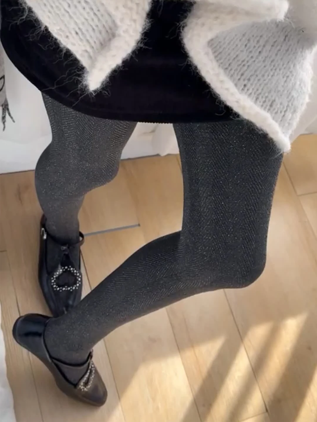 High Waist Fleece Lined Silver Thread Warm Leggings Knitted Pantyhose Women's Autumn Winter Outerwear Slimming Effect