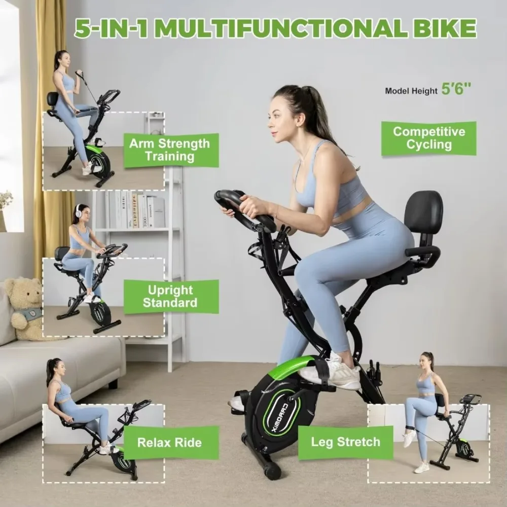 Foldable Exercise Bike 5-in-1 Stationary Magnetic Resistance 16 Levels 330LB Capacity LCD Indoor Home Gym Cardio Workout Cycle