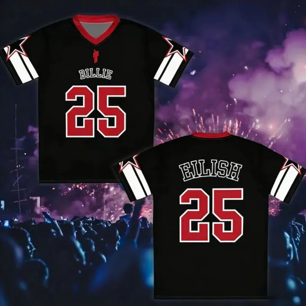 Mode 2026 Nouveau T-shirt de concert Billie Eilish, style sportif, USA, streetwear hip-hop, manches courtes, pour hommes et femmes, décontracté et tendance.