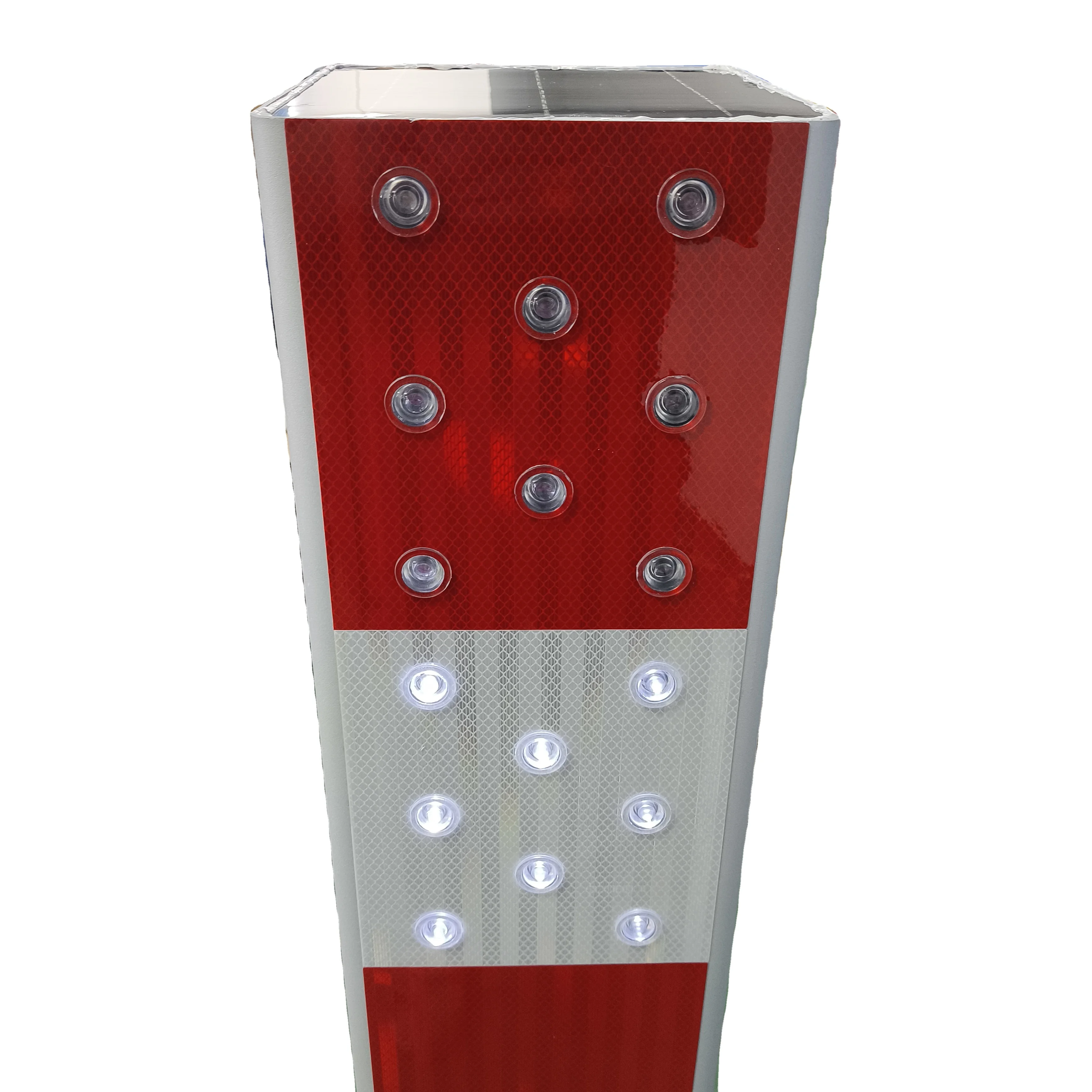 Metal Pillar Solar Red And White LED And Reflector Warning Post For Urban Road Use