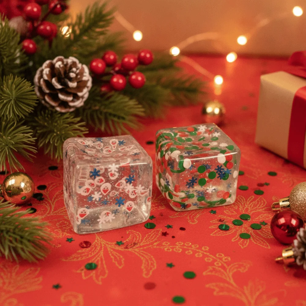 Slow Rebound Christmas Maltose Stress Relief Ice Cubes with Sequins Transparent Ice Blocks Fidget Squeeze Toy Square Flexible