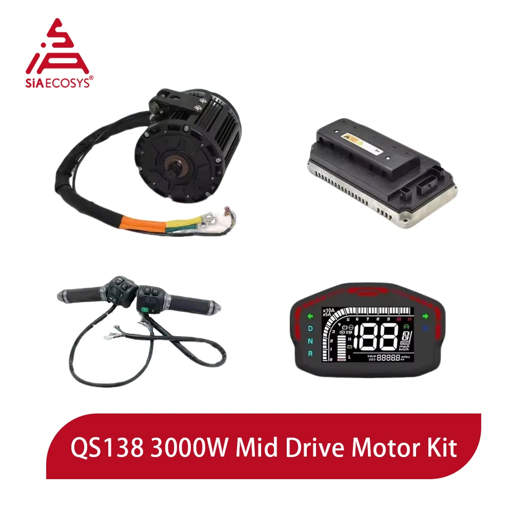 

QSMOTOR QS138 V1 Комплект среднего привода для бездорожья 3000 Вт, крутящий момент 70 часов + дроссельная заслонка EM150 SP + Z6, 428H-14T для электрического мотоцикла