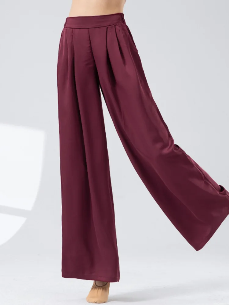 Top con risvolto vestibilità ampia in tinta unita e pantaloni a gamba larga a vita alta – Elegante abbigliamento da ballo per spettacoli, pratica e allenamento