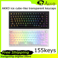 AKKO Clear Transparent Keycaps, Ice Cube Feel, ASA Height Complete Set, Translucent Boneless 155-key Mechanical Keyboard Keycaps