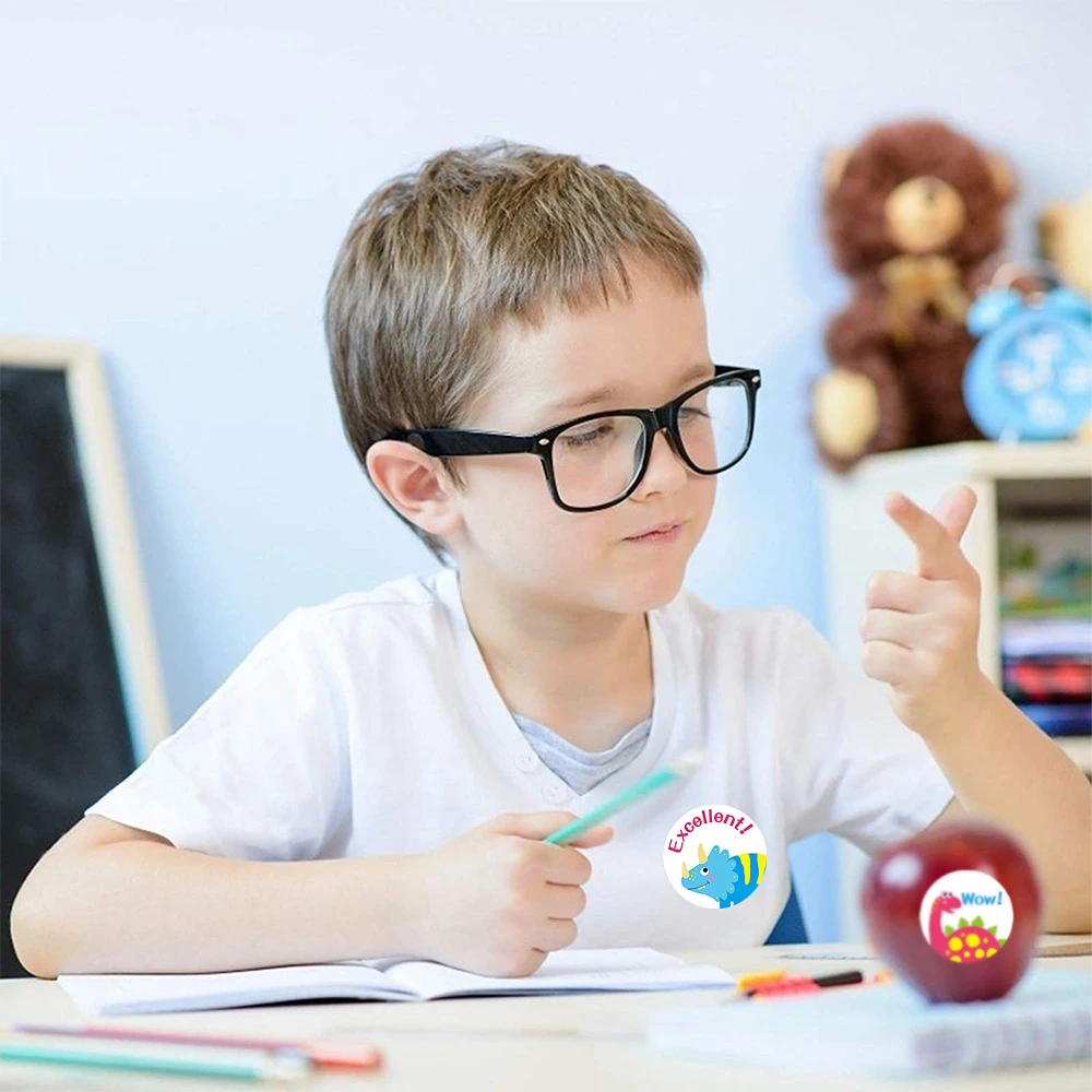 Stiker Hadiah Anak-anak Hewan Dinosaurus Bulat Label Mainan Lucu Dekorasi Kado Stiker Persediaan Alat Tulis Label Segel 500 Buah