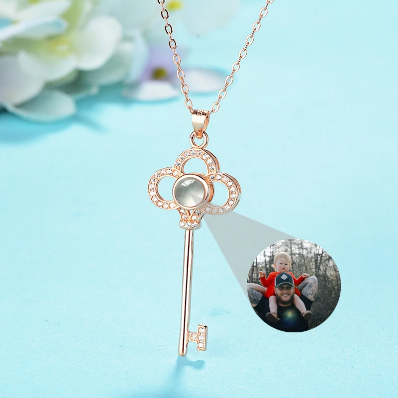 مفتاح القلب قلادة مخصصة صور قلادة للنساء الإسقاط صور قلادة 925 الفضة سلسلة زوجة هدية عيد ميلاد مجوهرات