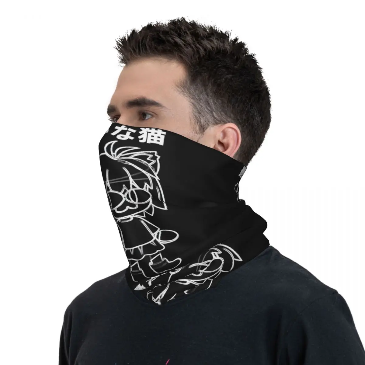 Line Black Cat Scarf Neckerchief Neck Face Mask Polyester