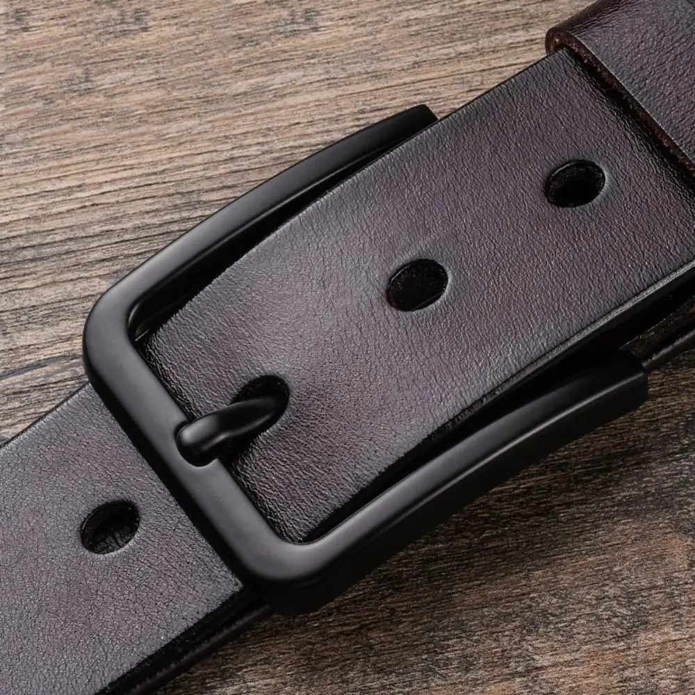 Fashion Genuine Leather Men Belt Alloy Pin Buckle Thick Cowhide Waistband Black 110/115/120/125cm WaistBelts Business