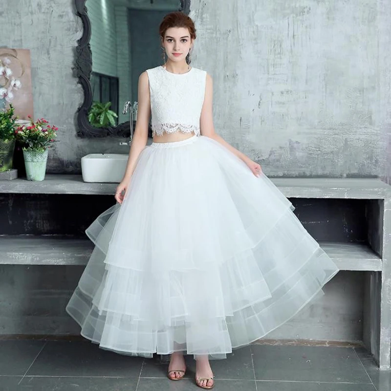 Due pezzi abiti da ballo pizzo Tulle principessa abito da sposa bianco lungo cascata volant abiti da sera abiti da festa vestidos de fiesta