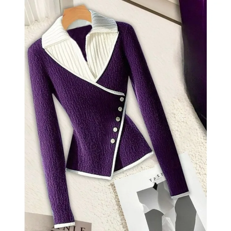 Winter Originele bestseller Veelzijdige high-end paarse set Stijlvol elegant design Sweaterbroek Tweedelige set Mode Dameskleding