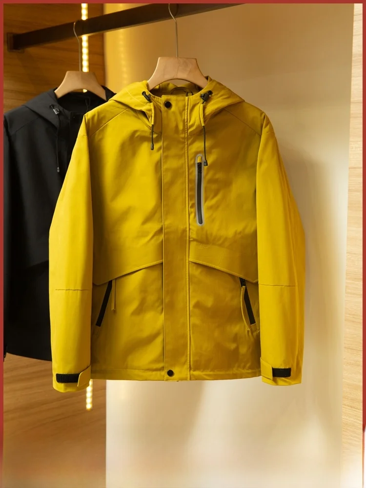 

3D Tailored Patchwork Men's Autumn New Windproof Waterproof Taped Hooded Jaet Outerwear Stand Fit Zipper Decorated Casua...