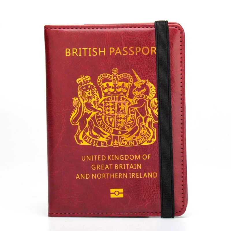 Couverture de passeport britannique avec bande élastique, portefeuille bleu, accessoires de voyage