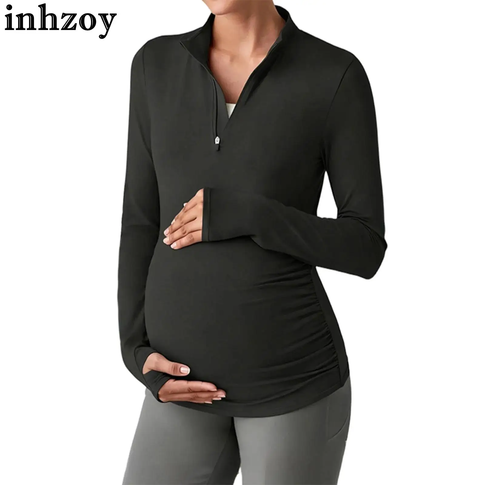 

Легкие тренировочные топы с длинными рукавами для беременных, UPF 50+, рашгард, пуловер на молнии для беременных, футболка для йоги, фитнеса, спортивная футболка