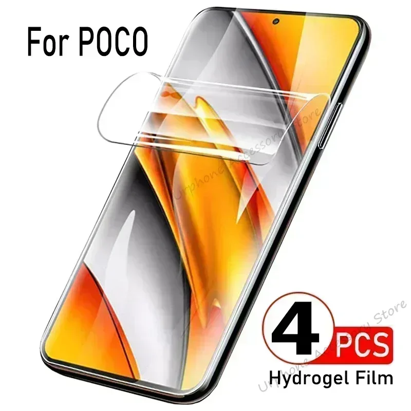 4 Uds para POCO F5 F4 F3 GT película de hidrogel para POCO X6 X5 X4 X3 NFC M3 M4 M6 F6 Pro Protectores de pantalla de película de Gel para POCO C65 C40 M5S