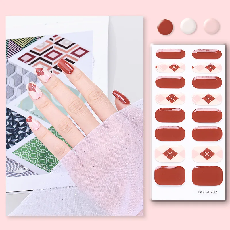 16 Strips Semi-cured Gel Nail Stickers 3D Gilding Phototherapy Adhesive Manicure Patches Nail Charms Nail Art Decorations