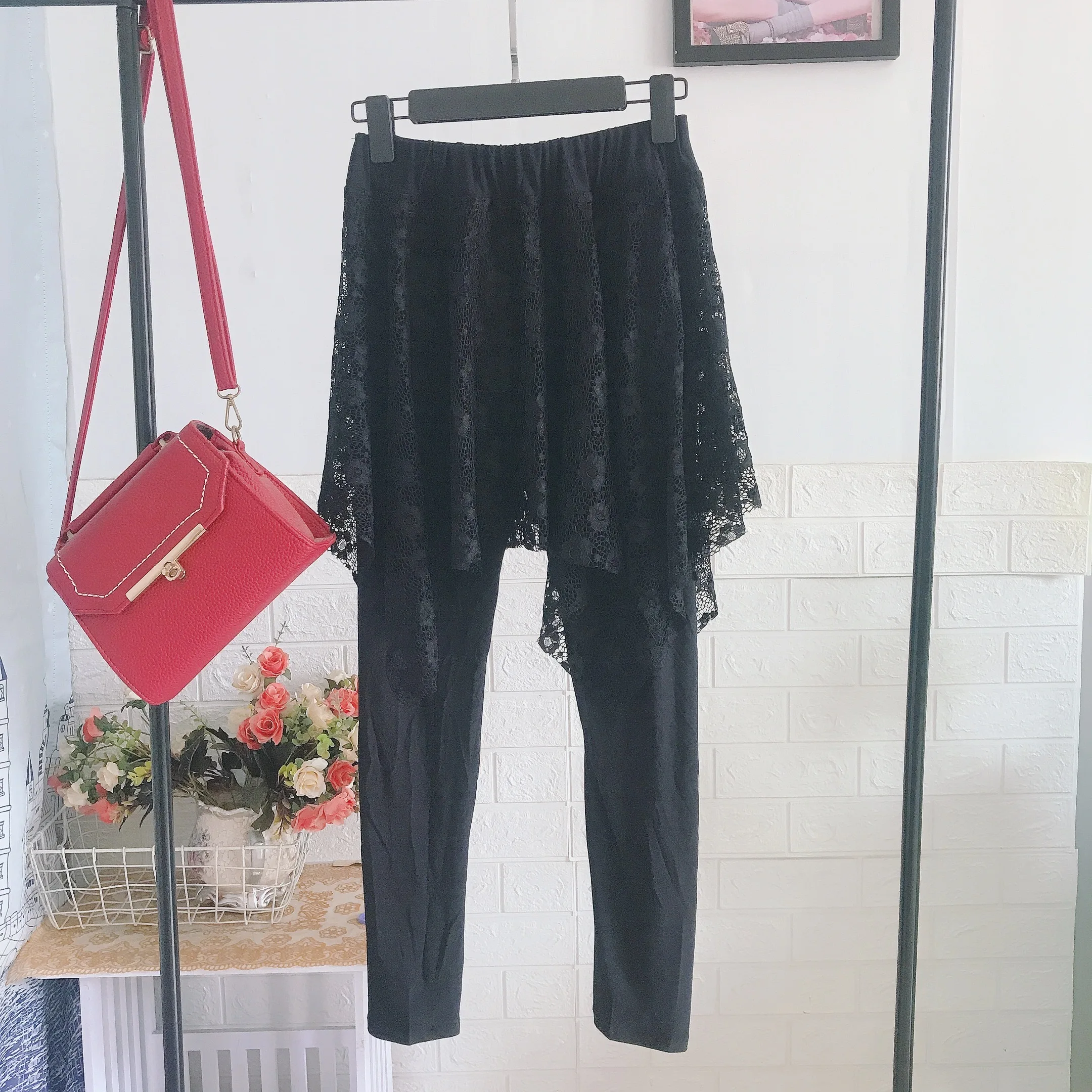 Lace Me ellfi Pattern Skirt Pants Dance Women's plus Size Long Pants Outerwear Thin Nine Points Skirt Pants