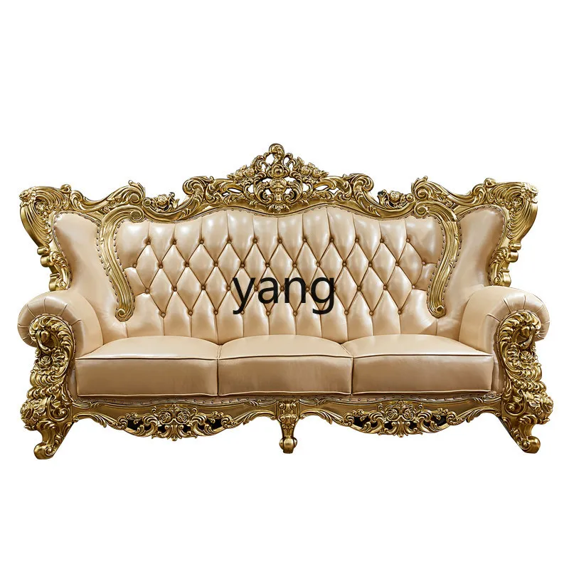 

LTT European all-solid wood leather sofa High-end American double-sided dense carving sofa