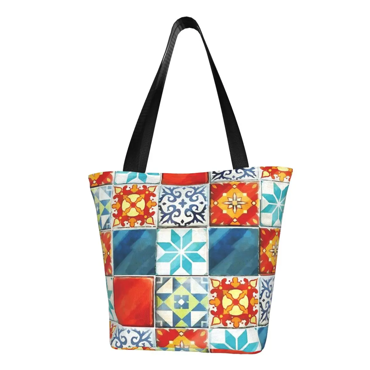 カラフルなazulタイルボードゲーム、カジュアルなショルダートートショッピングバッグ、誕生日プレゼント用の軽量で幅広のハンドバッグ