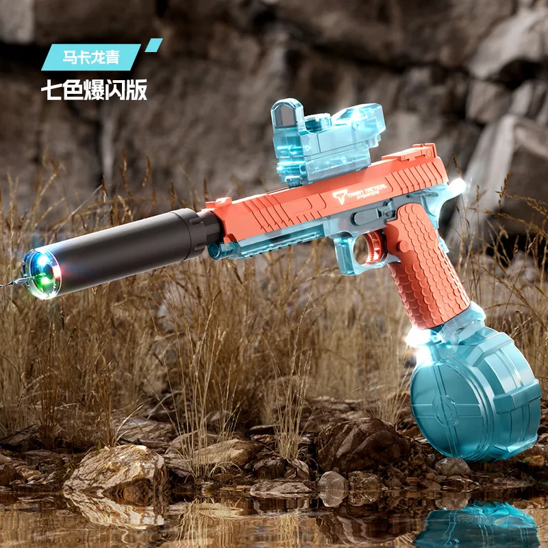 Pistolet à eau électrique aigle du désert entièrement automatique, jouets de tir, lumières clignotantes colorées, jouets de combat de piscine de plage pour enfants et adultes
