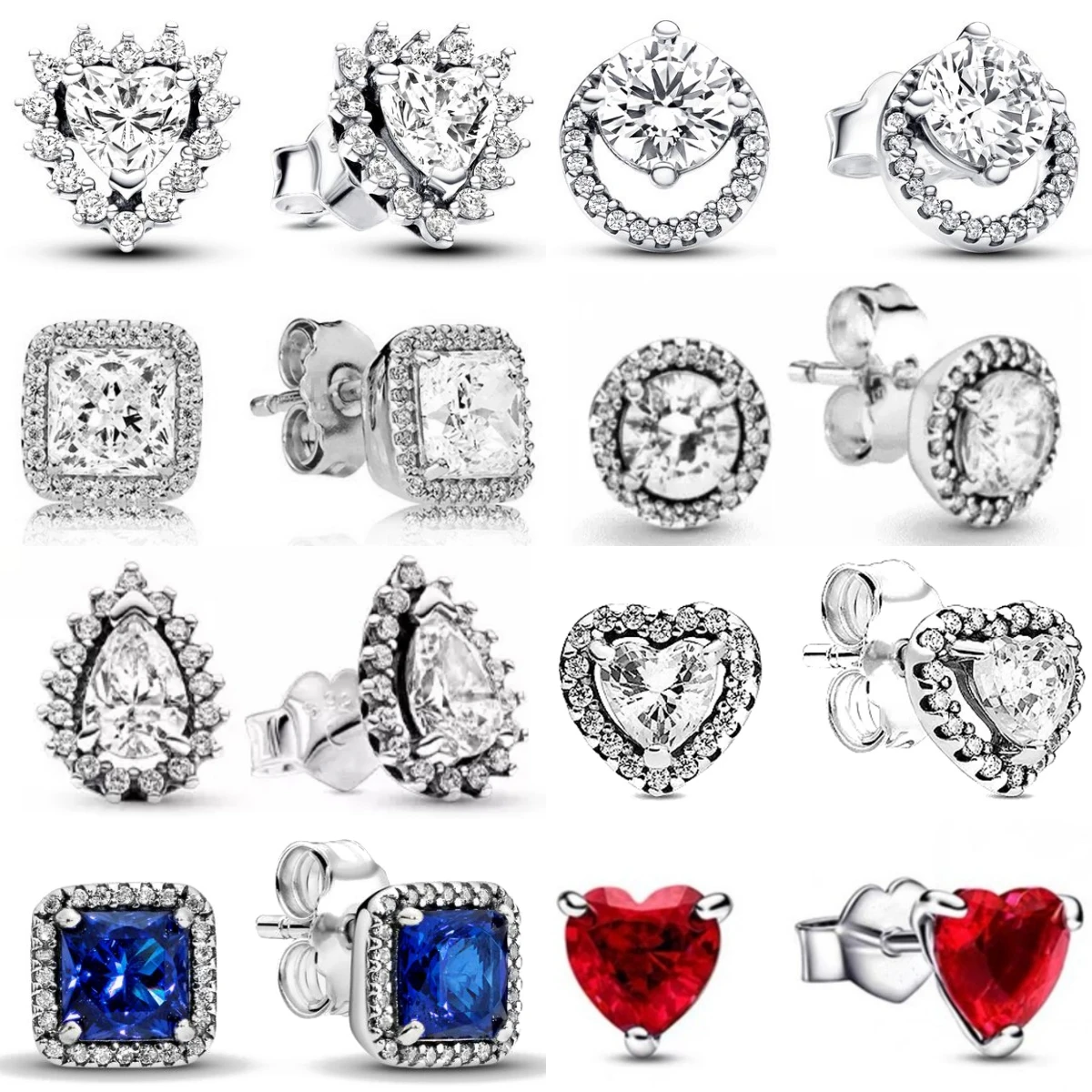 Venta caliente doble aro piedra roja brillante ajuste encantos originales Diy joyería fina regalo para mujeres haciendo accesorios pendientes de plata 925