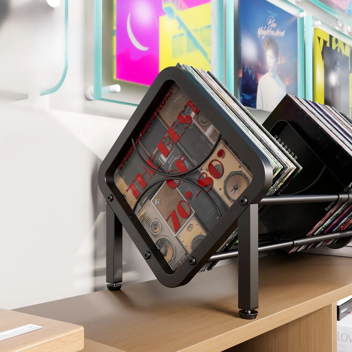 رف تخزين أقراص مضغوطة من الفينيل الحديدي قابل للتعديل - منظم ذو سعة كبيرة للألبومات ورف الوسائط الموفر للمساحة #5