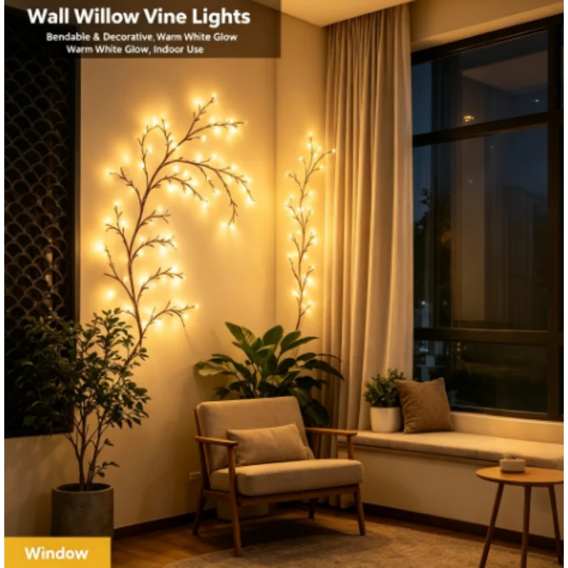 Vine Garland Lights 144 LED USB Powered Bendable Indoor 8 Modes Willow Branch Decorative for Living Room Home Decor Gift