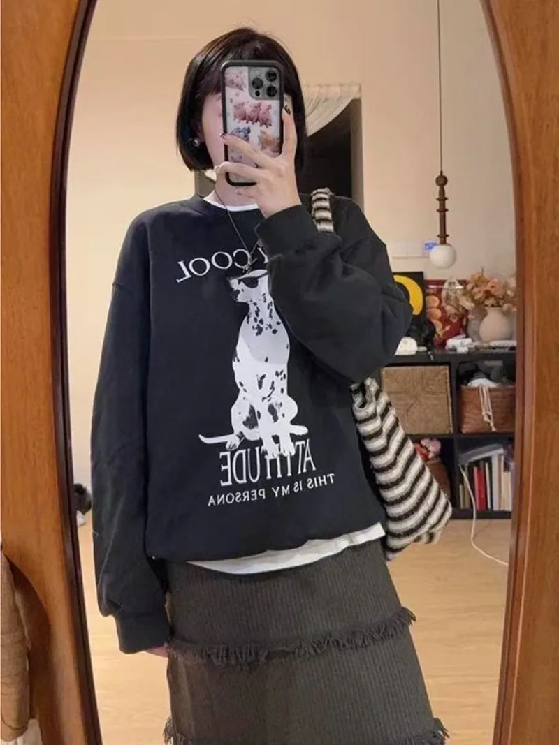 سترة نسائية بغطاء للرأس مطبوعة بأحرف شهيرة للخريف والشتاء، فضفاضة ومريحة وغير رسمية على الطراز الأصلي #2