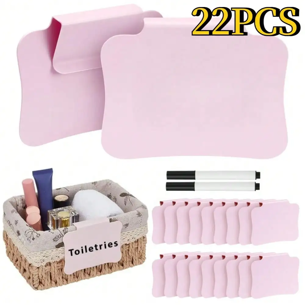 22Pcs Basket Labels Clip on For Storage Bins, with Marker Pen, Removable & Erasable Bin Labels Clips on, Laundry Kitchen Pantry Labels for Organizing Baskets Cube Box
